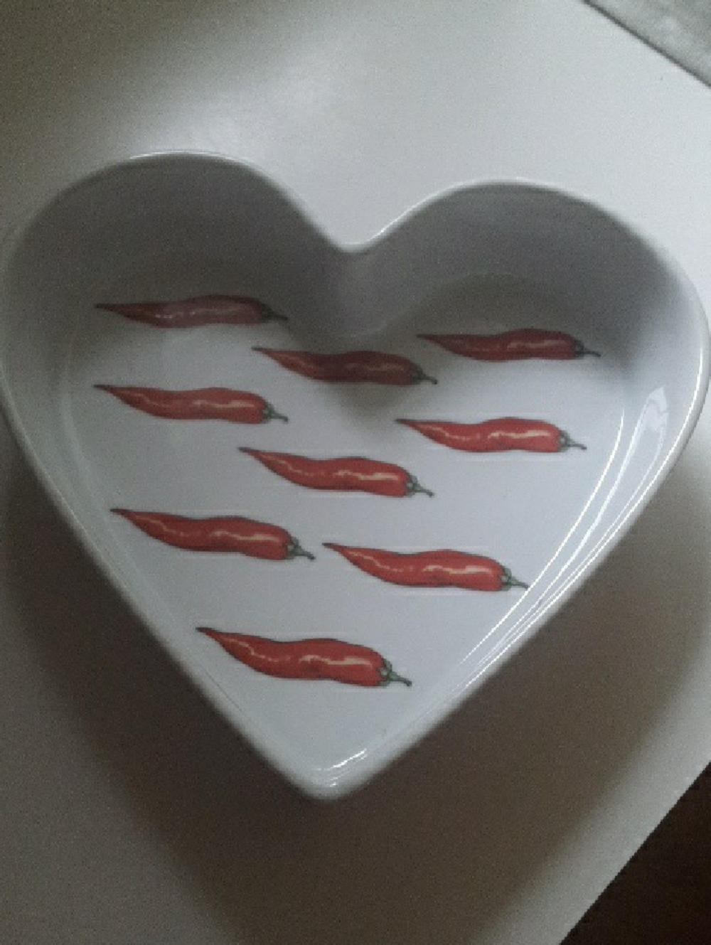 Heart Shaped Ceramic Dish with Red Chili Design